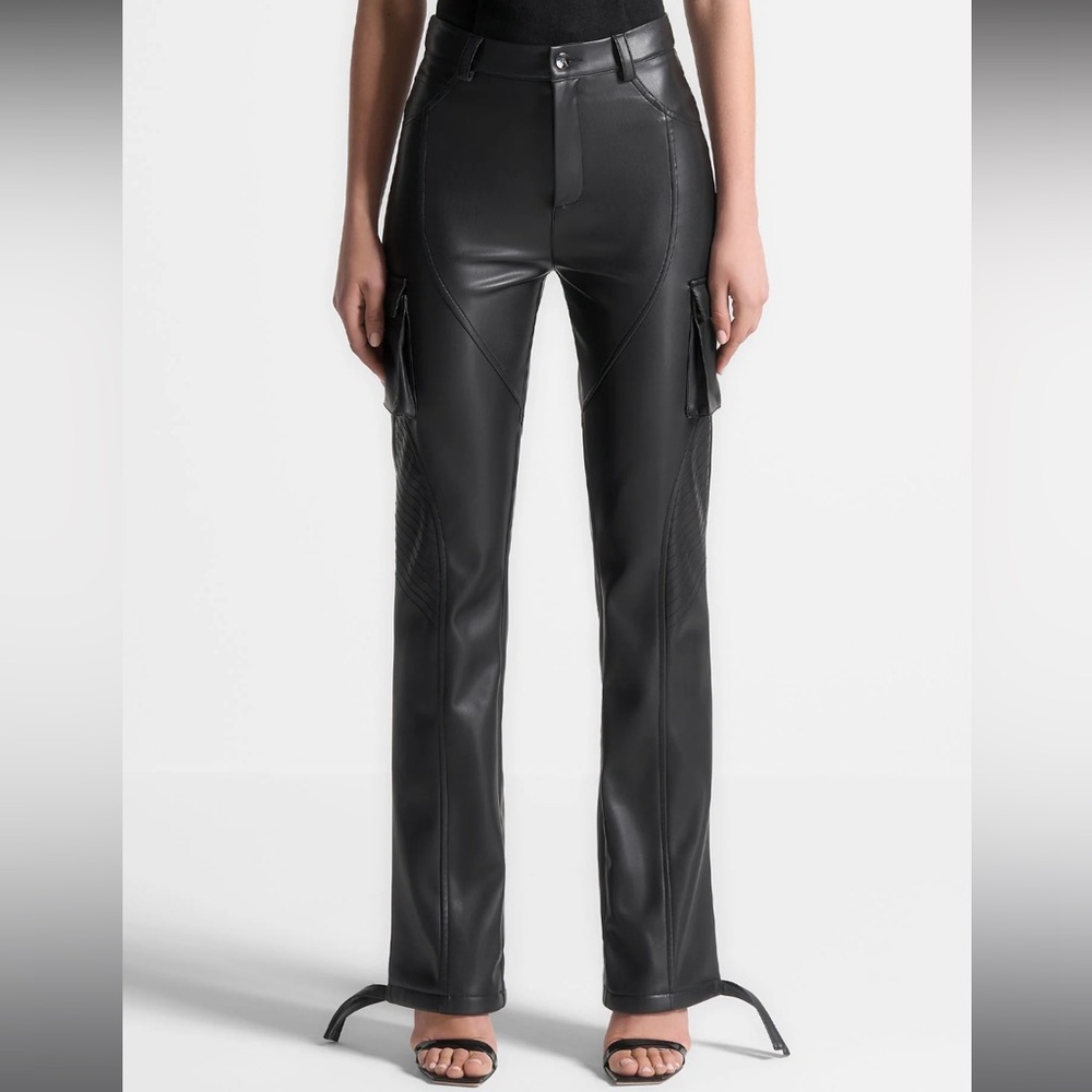 Vegan Leather Biker Trousers - Black